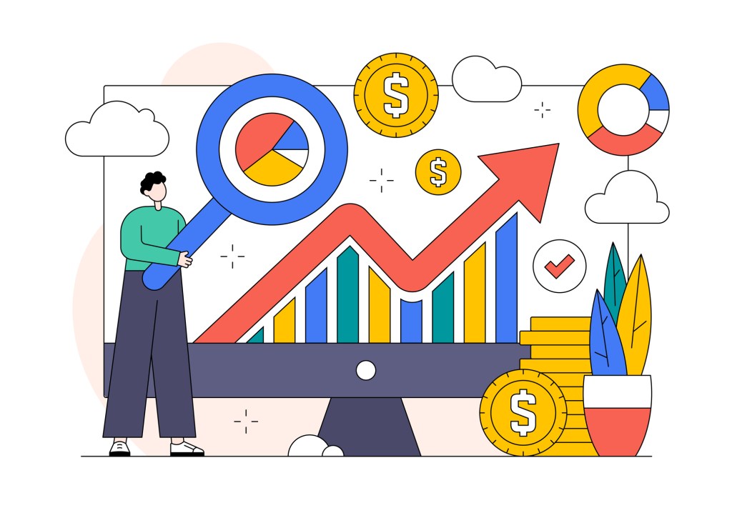 Illustration d'une courbe allant vers le haut et des revenus